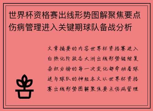 世界杯资格赛出线形势图解聚焦要点伤病管理进入关键期球队备战分析 世界杯资格赛出线形势图解聚焦要点伤病管理进入关键期球队备战分析